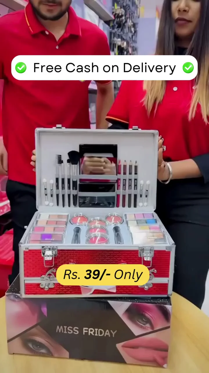 Miss Friday Professional All-in-One Makeup Kit Vanity Case with Integrated Mirror and Brush Set